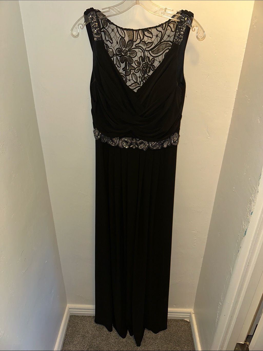 Cachet Black Maxi Dress With Embroidered Sheer Yoke And Beaded Waist